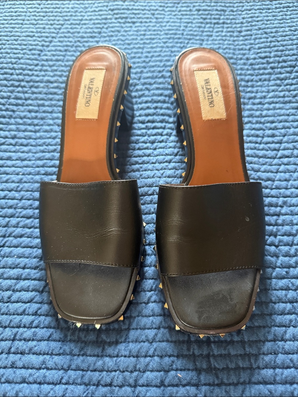 Valentino Rock Stud Black Leather Slide
